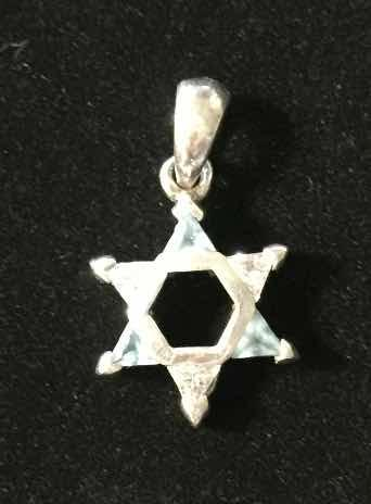 Sterling Silver Star of David Pendant with Blue and Clear Crystals