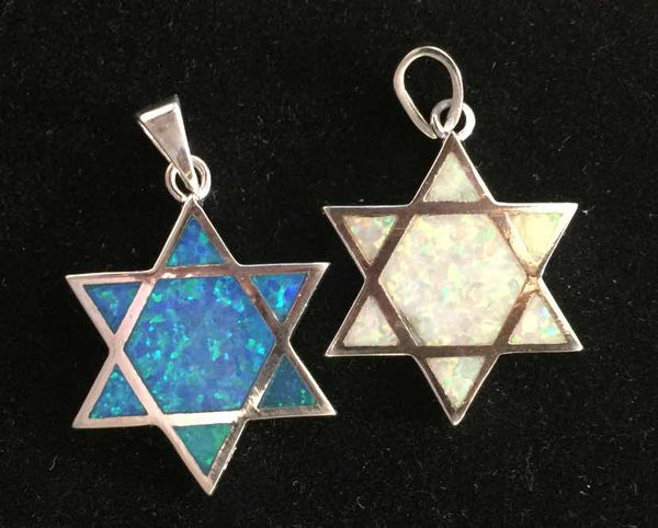 Star of David Double Sided Blue & White Opal