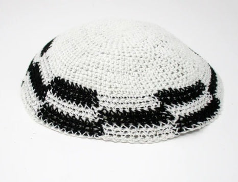 White & Black Crocheted Kippah
