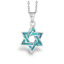 Sterling Silver Star of David Pendant with Opal