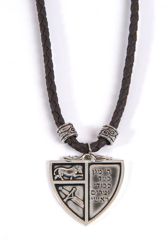 "God Is My Shield" Pendant w/ braided leather necklace